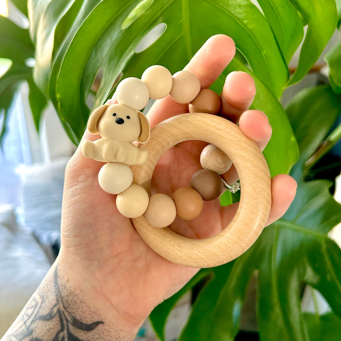 Puppy Featured Silicone & Beech Wood Teether