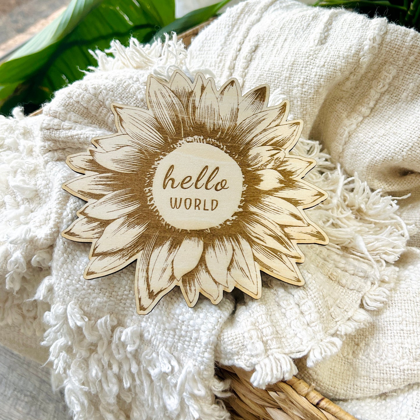 Sunflower | Hello World - Baby Announcement Plaque