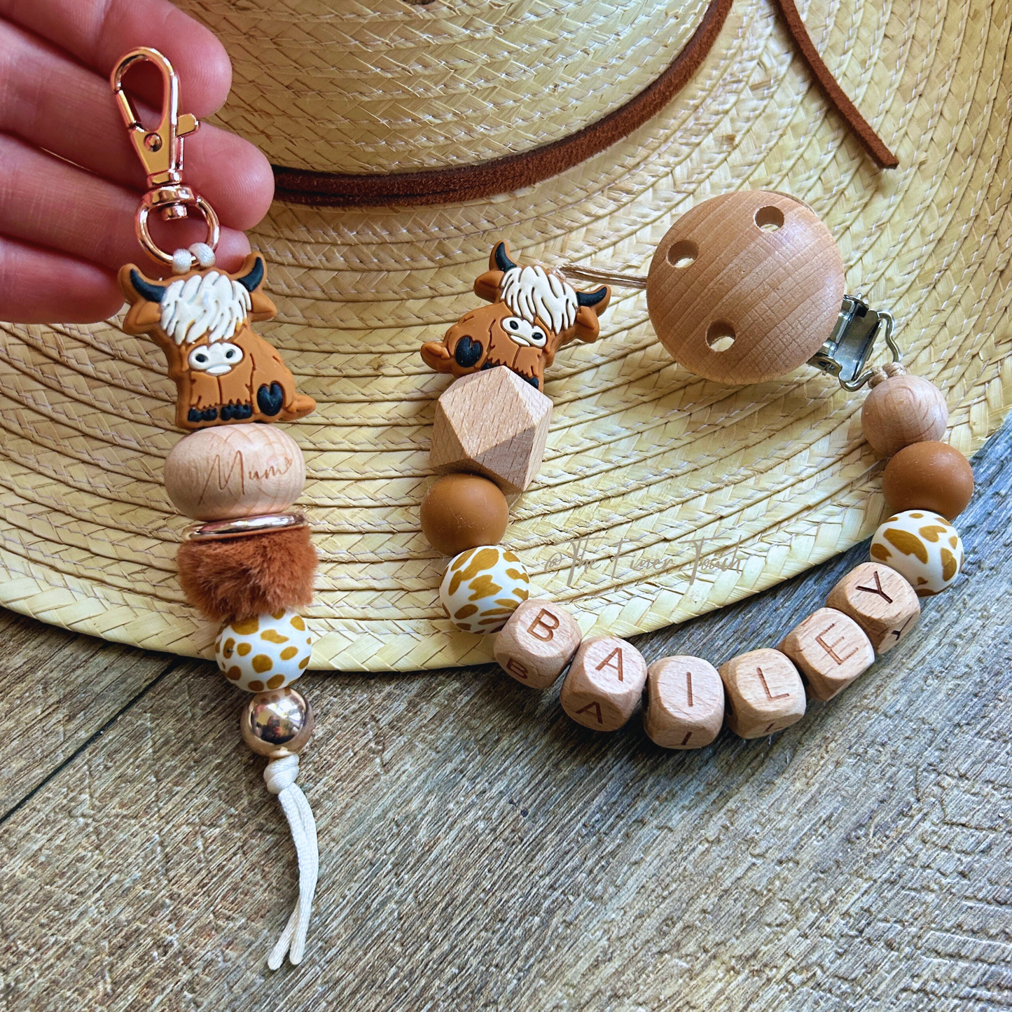 Dark Highland Cow - Mum keychain & Dummy Chain Matching Set