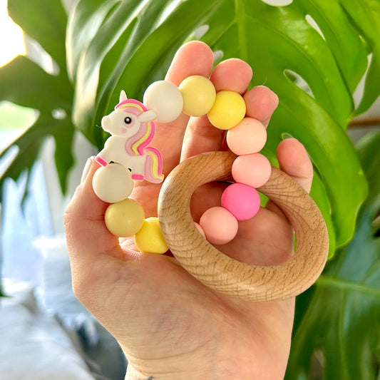 Unicorn Featured Silicone & Beech Wood Teether