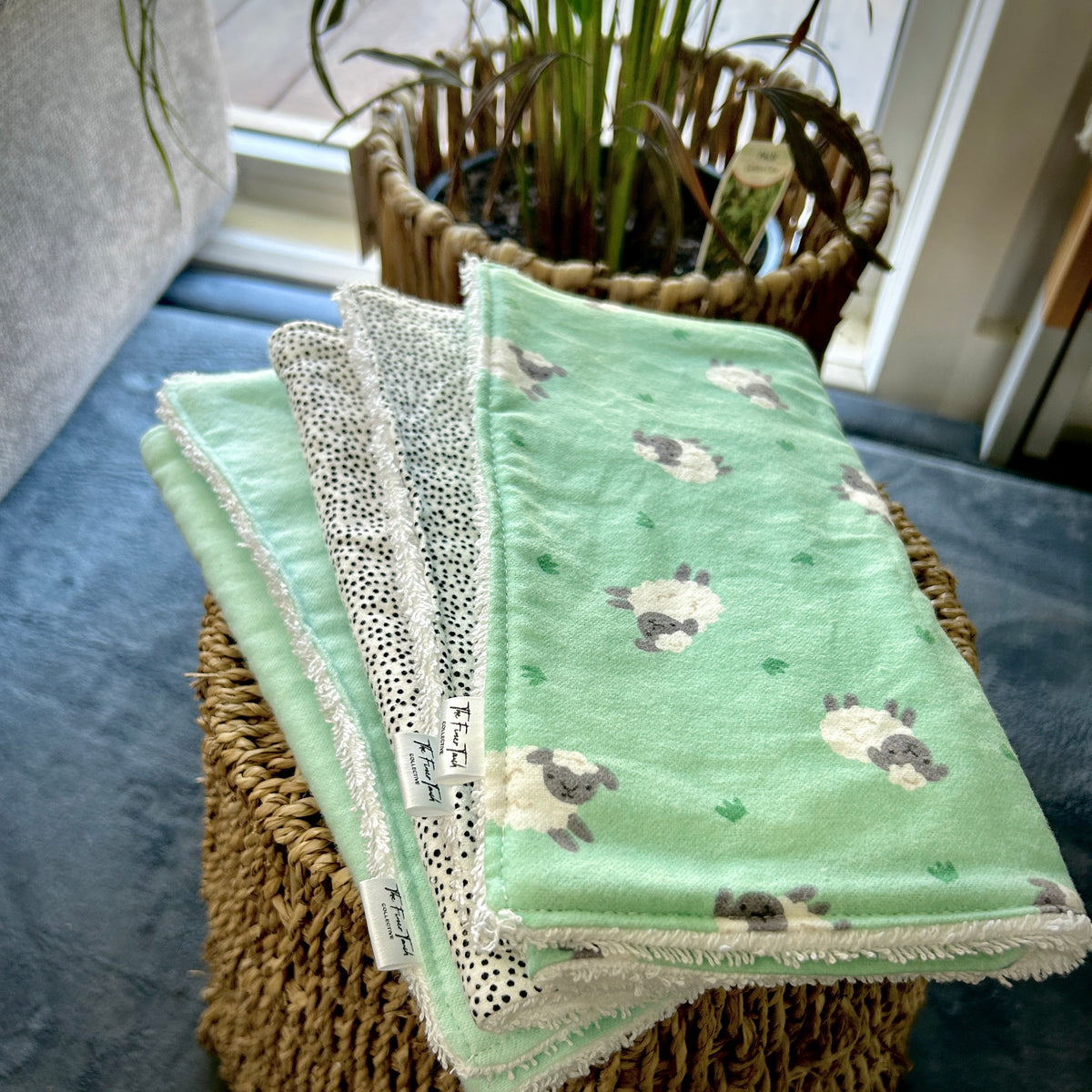 Aqua Sheep - Cotton Towelling Burp Cloths