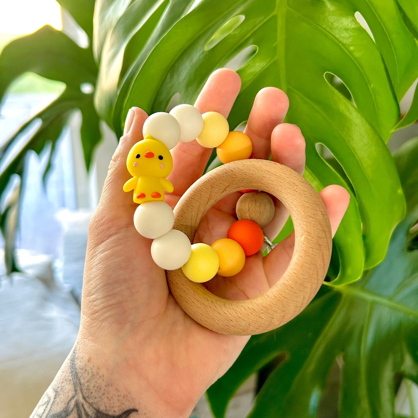 Duck Themed Silicone & Beech Wood Teether