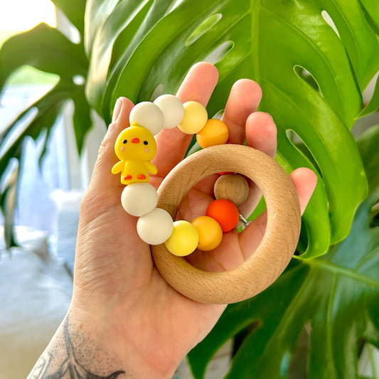 Duck Themed Silicone & Beech Wood Teether