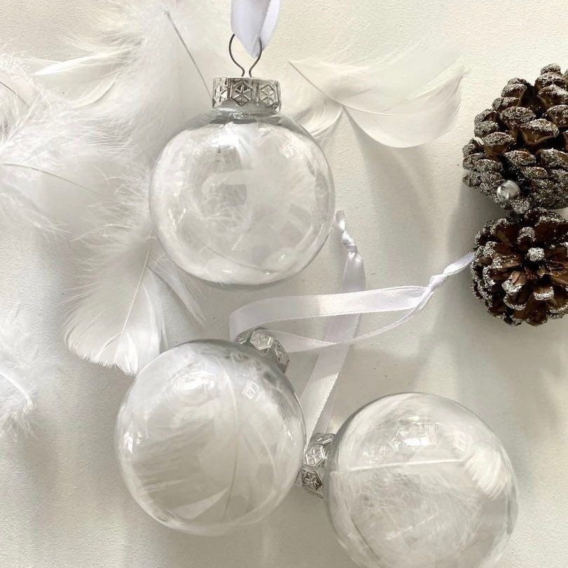 White Feather Filled Baubles