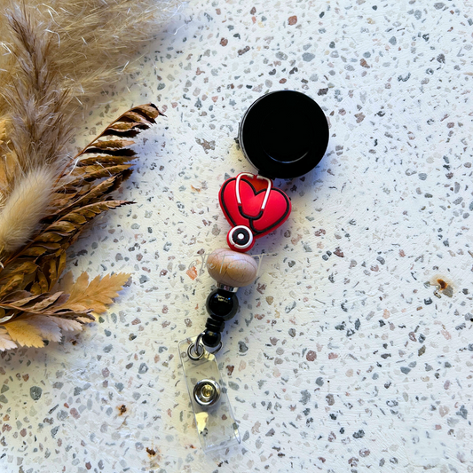 Red Heart - Beaded Badge Reel