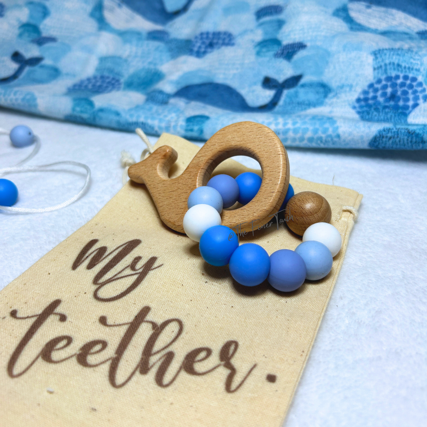 Whale Themed Silicone & Beech Wood Teether